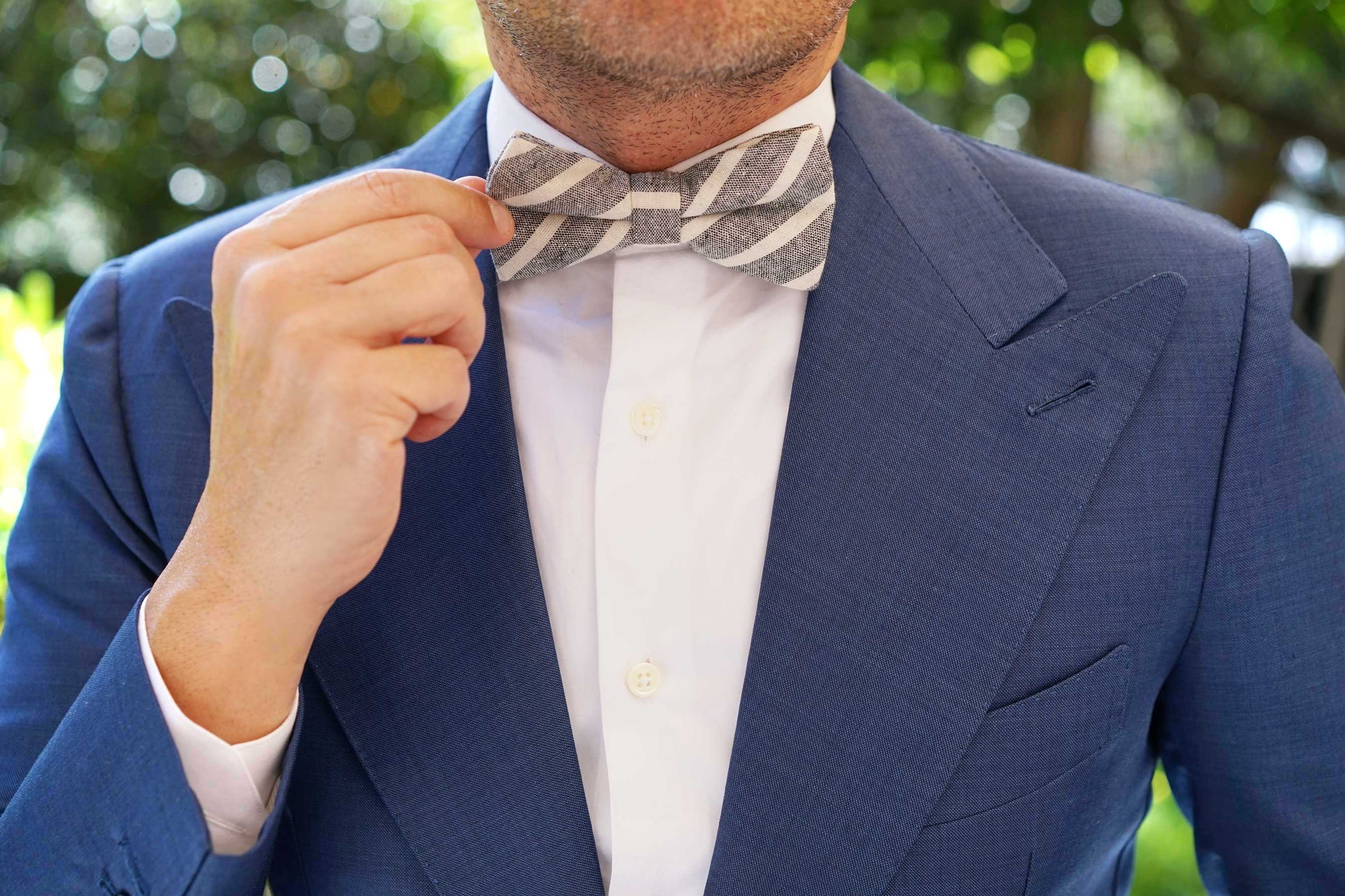 Adana Black Chalk Stripe Linen Bow Tie - Image 8