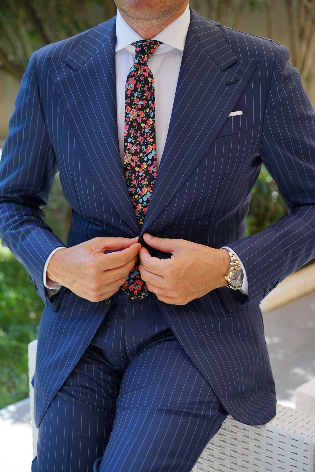 Amaryllis Black Liberty Floral Skinny Tie - Image 5