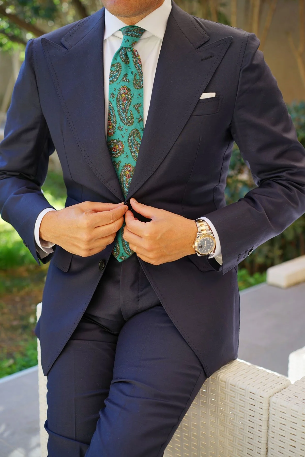Amer Fort Teal Paisley Necktie - Image 5