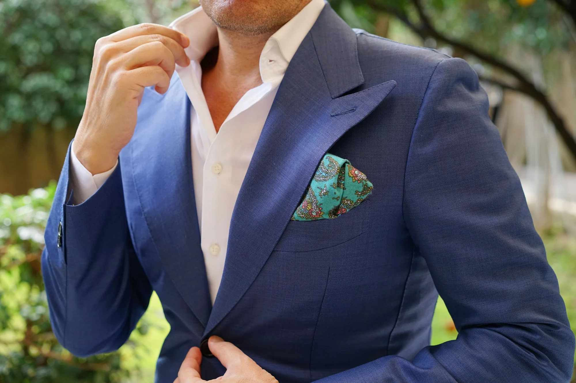 Amer Fort Teal Paisley Pocket Square - Image 7