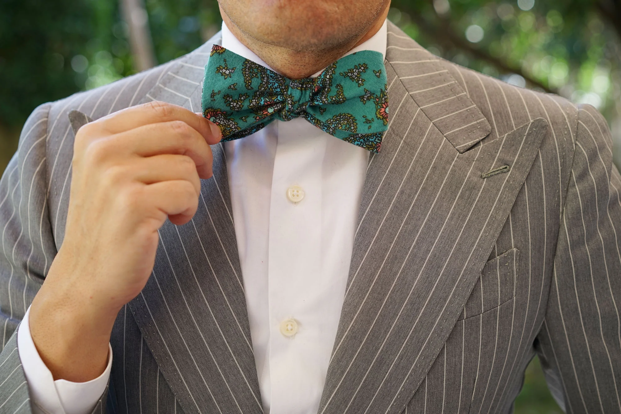 Amer Fort Teal Paisley Self Bow Tie - Image 6