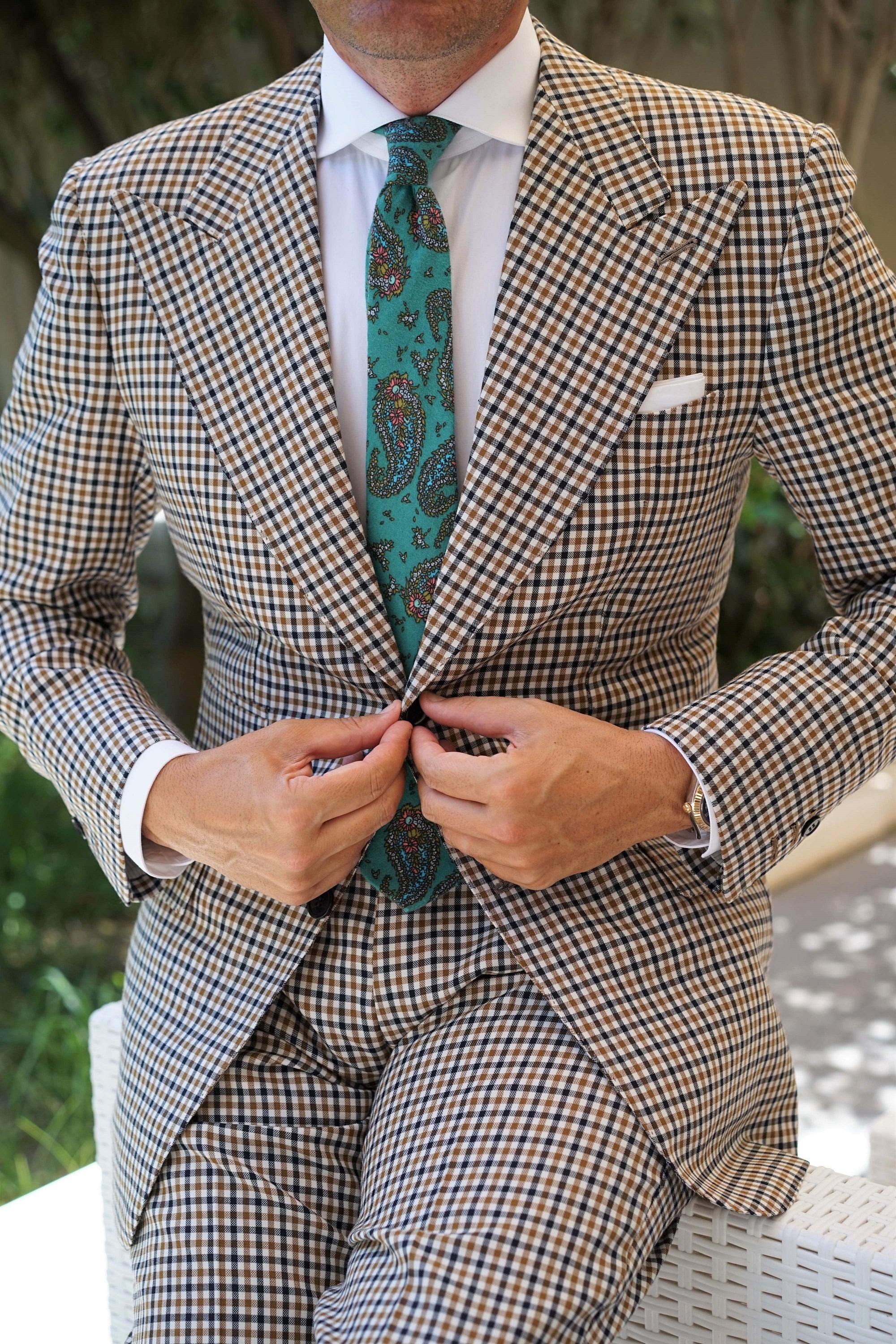 Amer Fort Teal Paisley Skinny Tie - Image 10