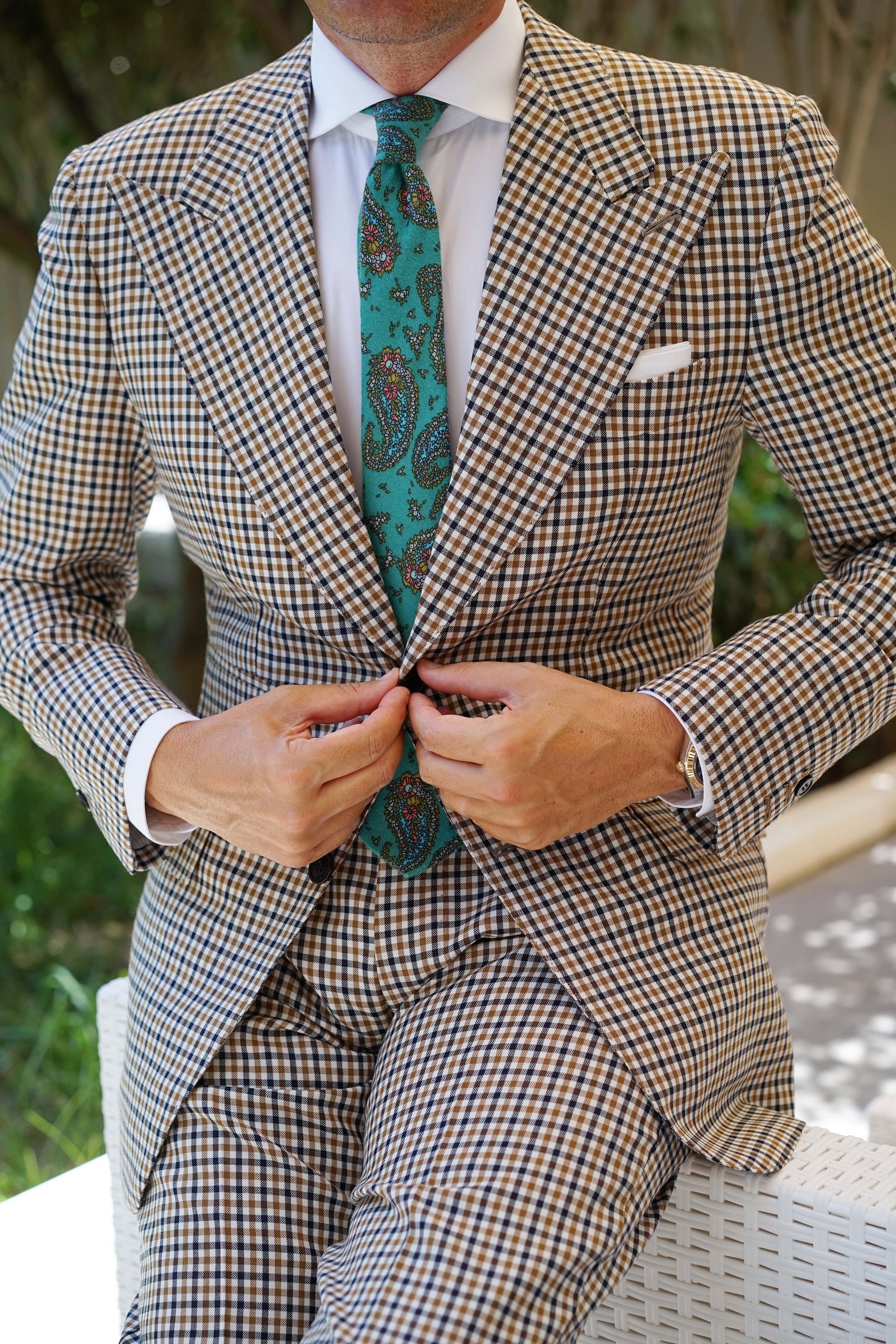 Amer Fort Teal Paisley Skinny Tie - Image 5