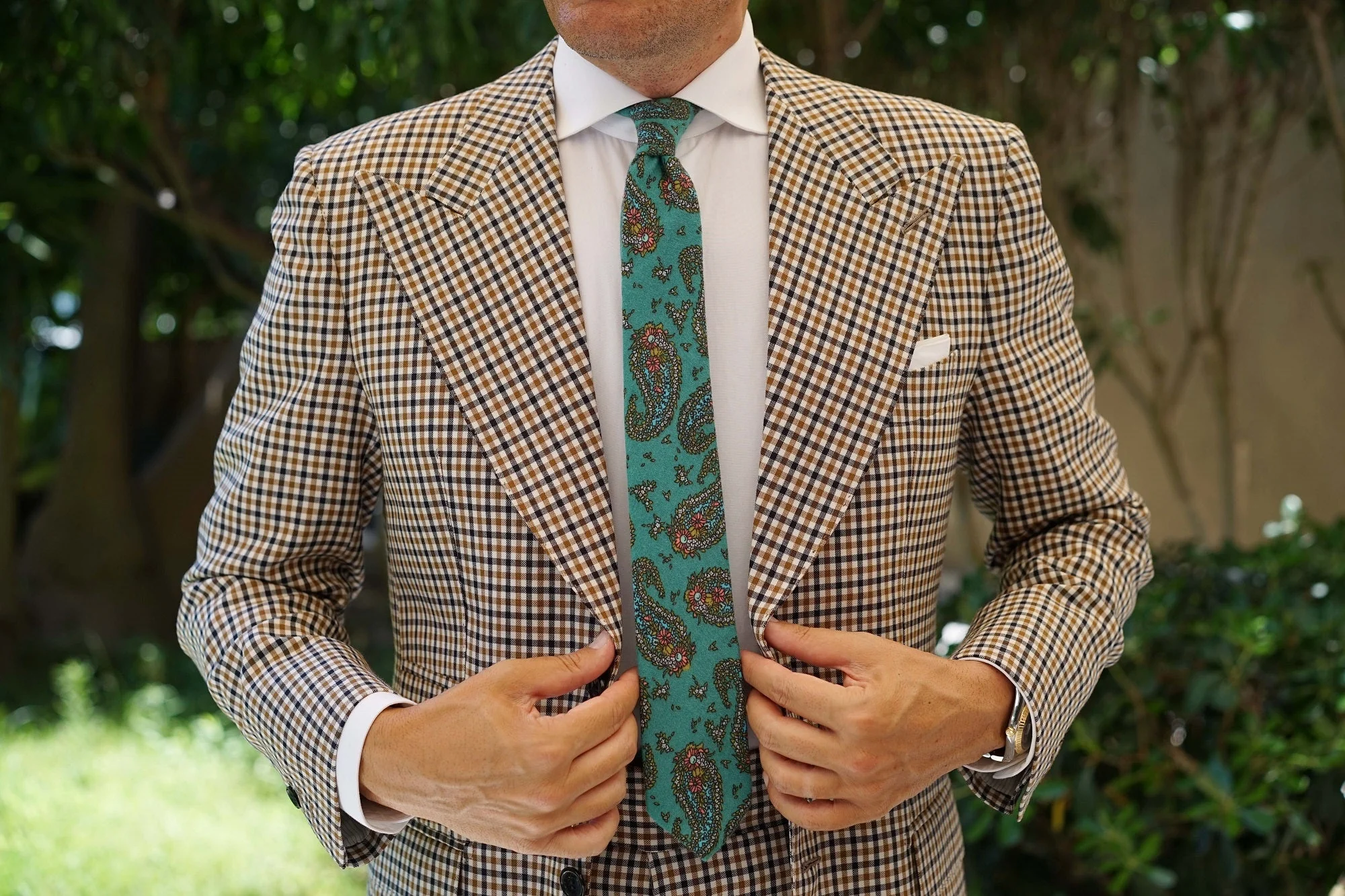 Amer Fort Teal Paisley Skinny Tie - Image 6