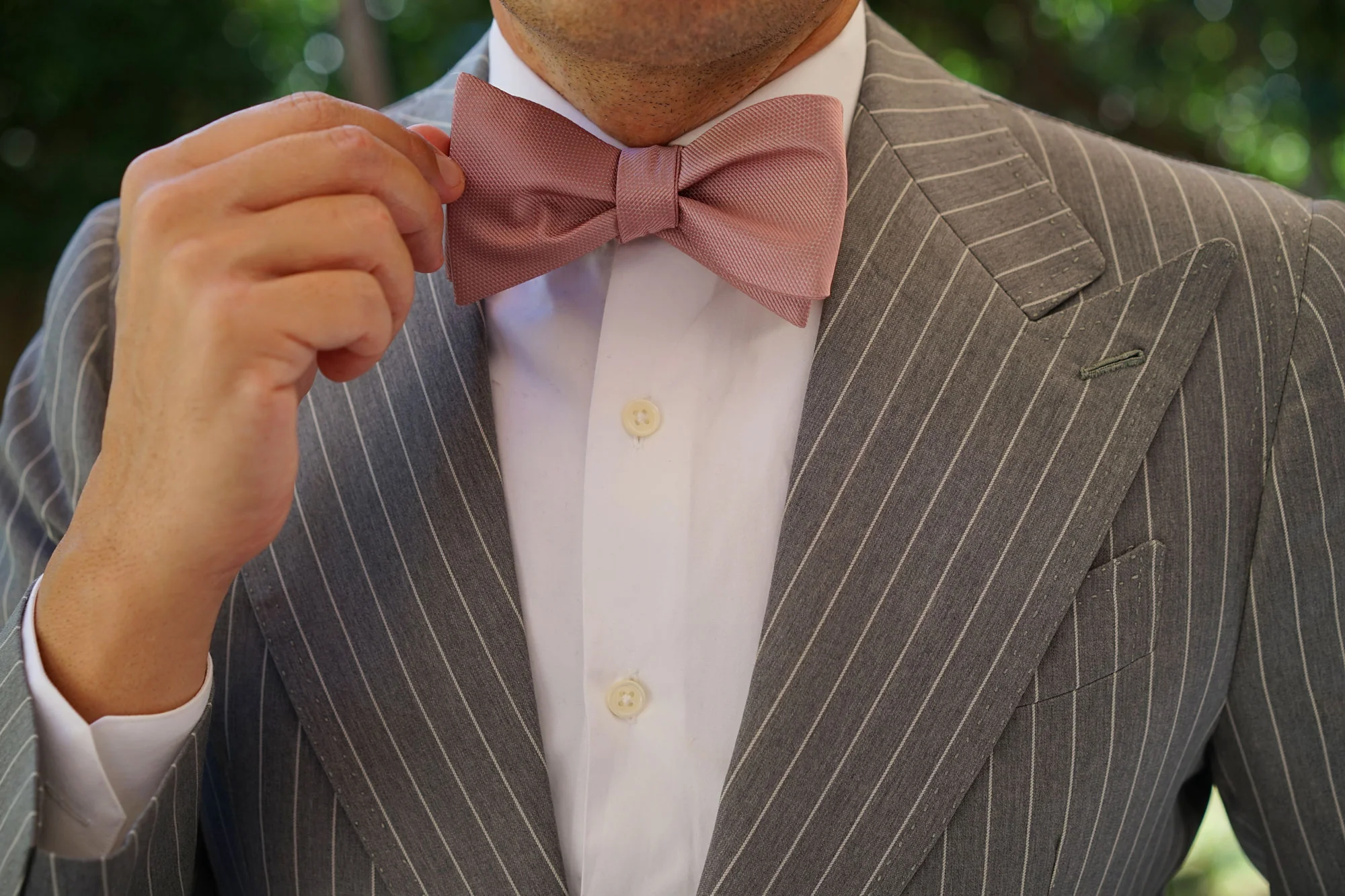 Antique Dusty Rose Weave Self Bow Tie - Image 7