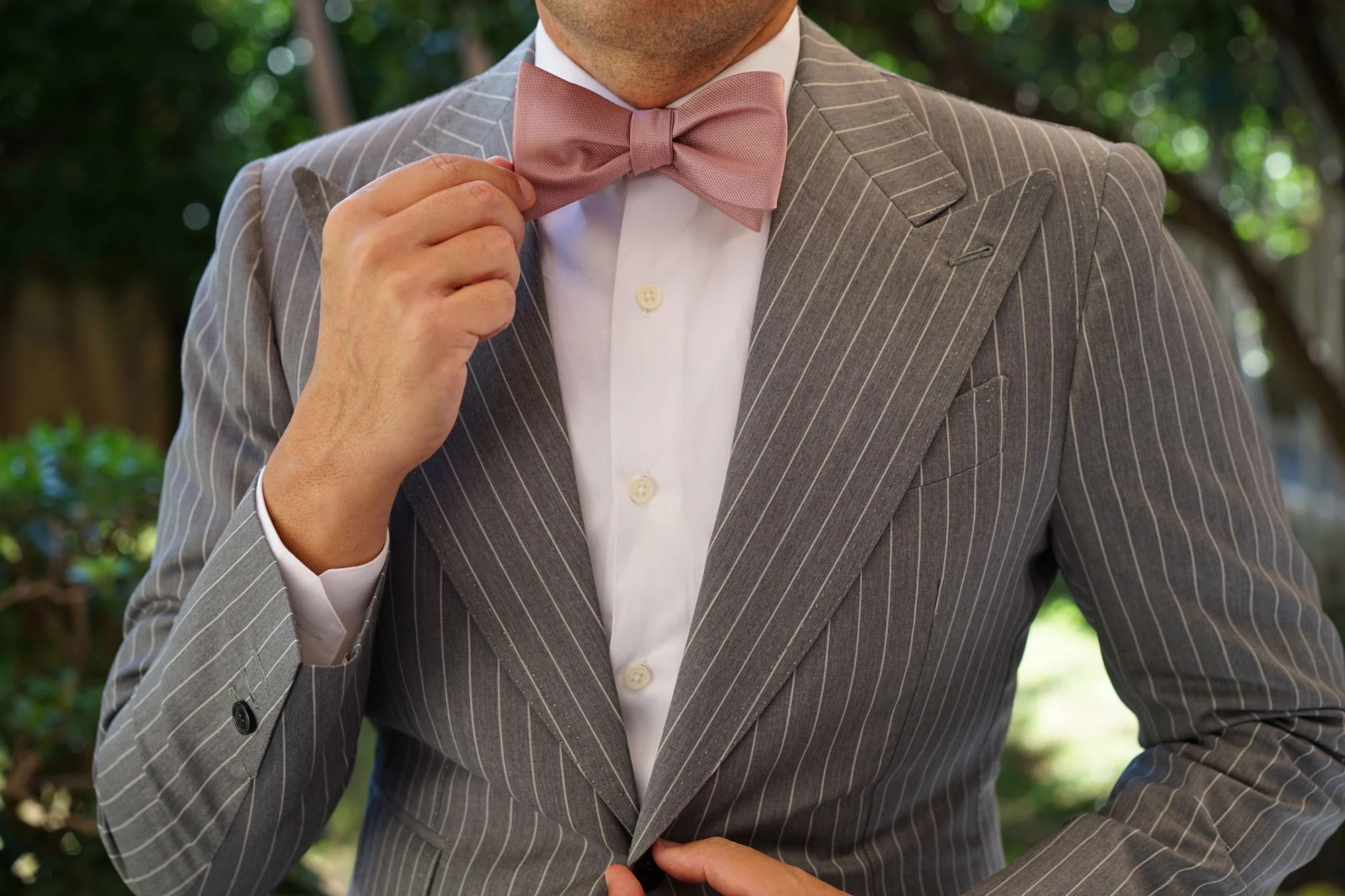 Antique Dusty Rose Weave Self Bow Tie - Image 9