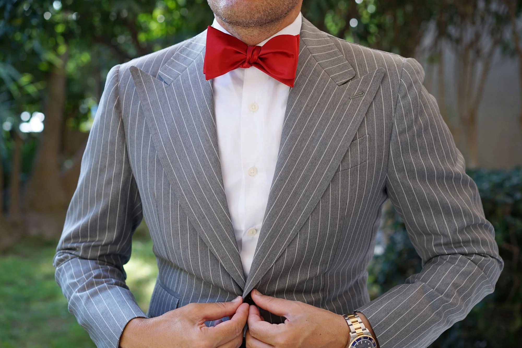 Apple Maroon Satin Self Bow Tie - Image 4