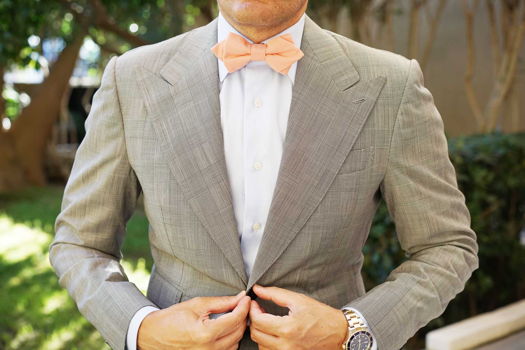 Apricot Peach Slub Linen Diamond Bow Tie - Image 3