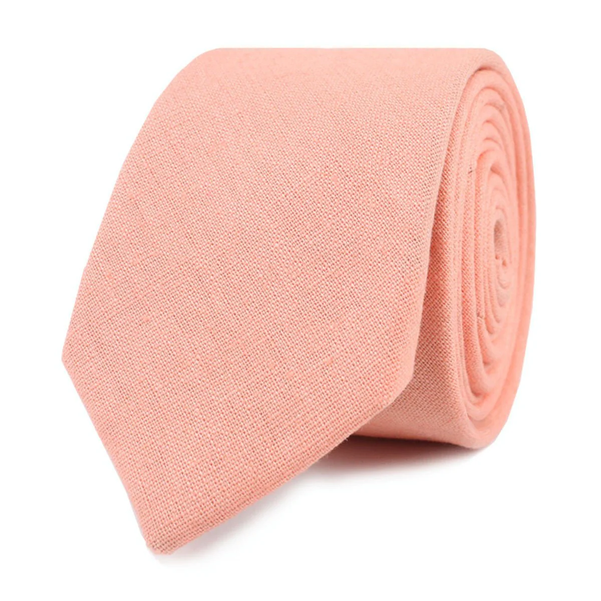 Apricot Peach Slub Linen Skinny Tie - Image 2