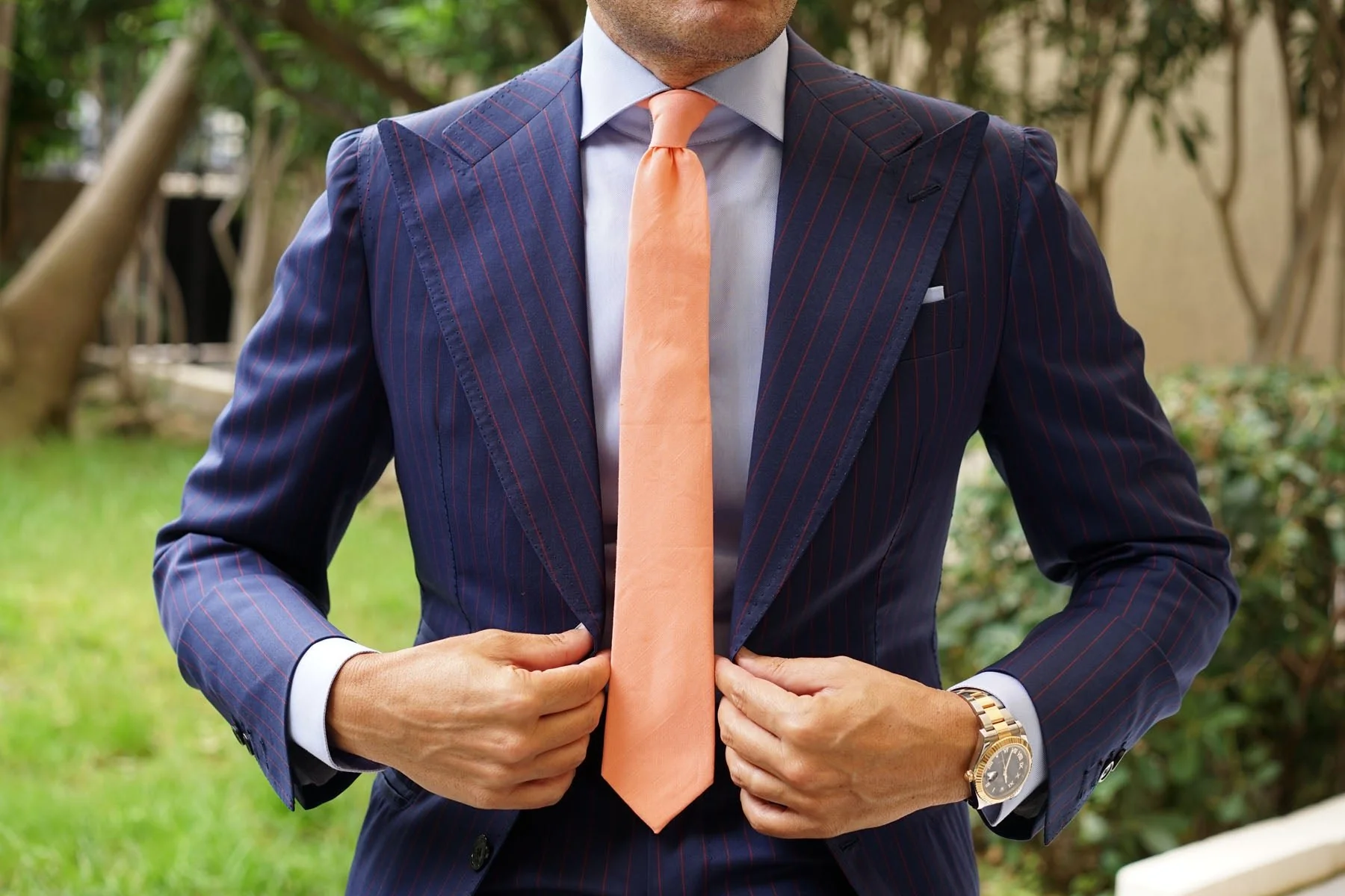Apricot Peach Slub Linen Skinny Tie - Image 5