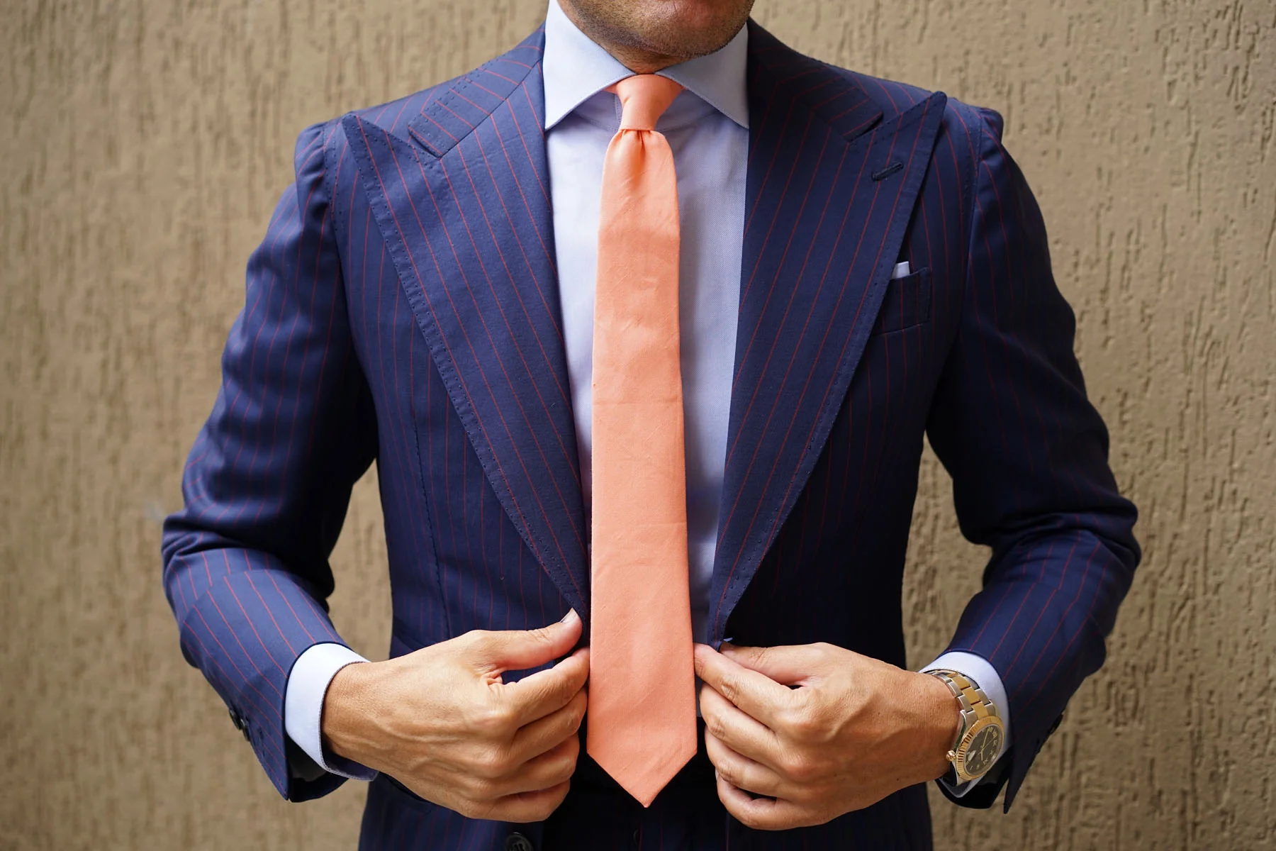 Apricot Peach Slub Linen Skinny Tie - Image 9