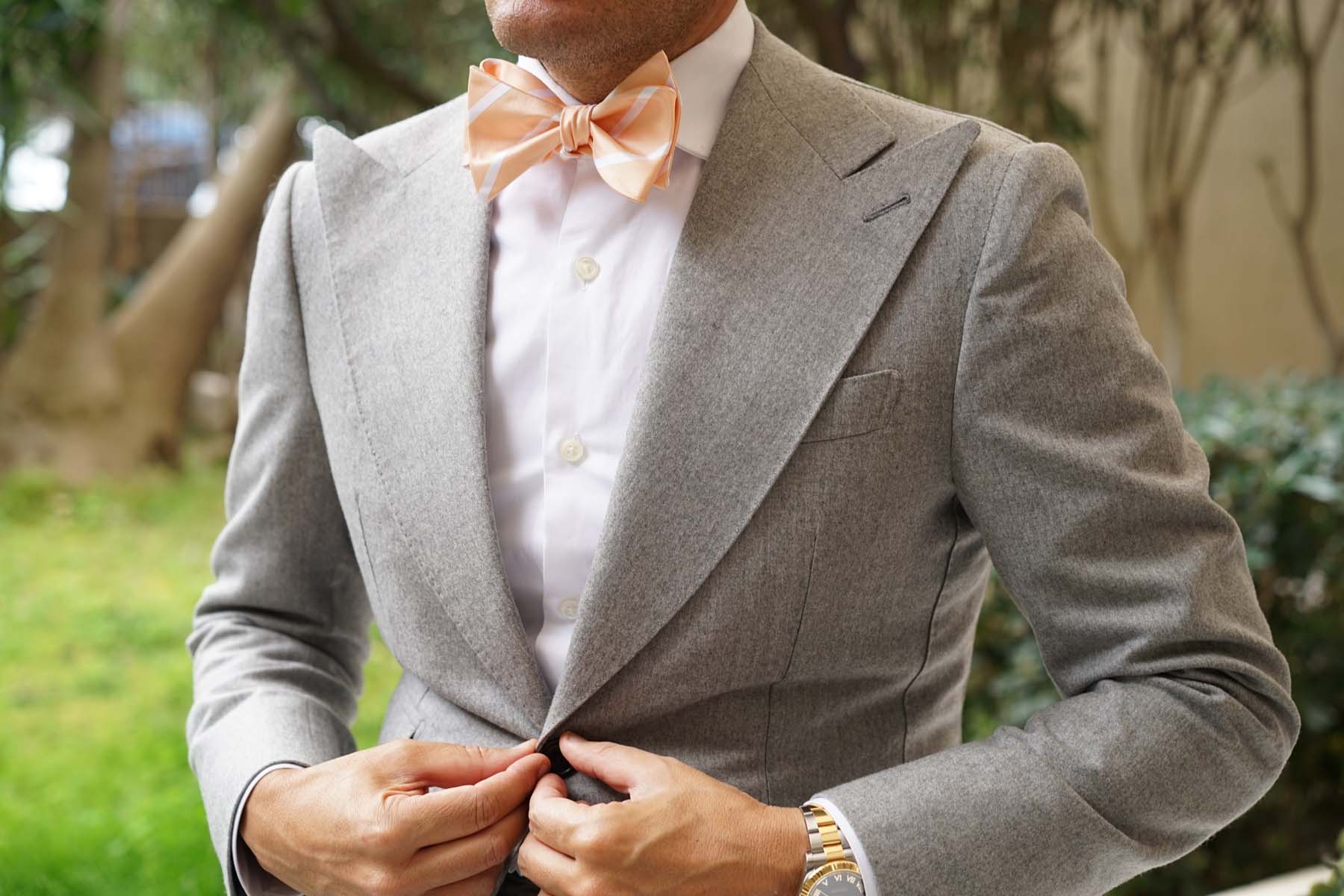Apricot Striped Self Bow Tie - Image 4