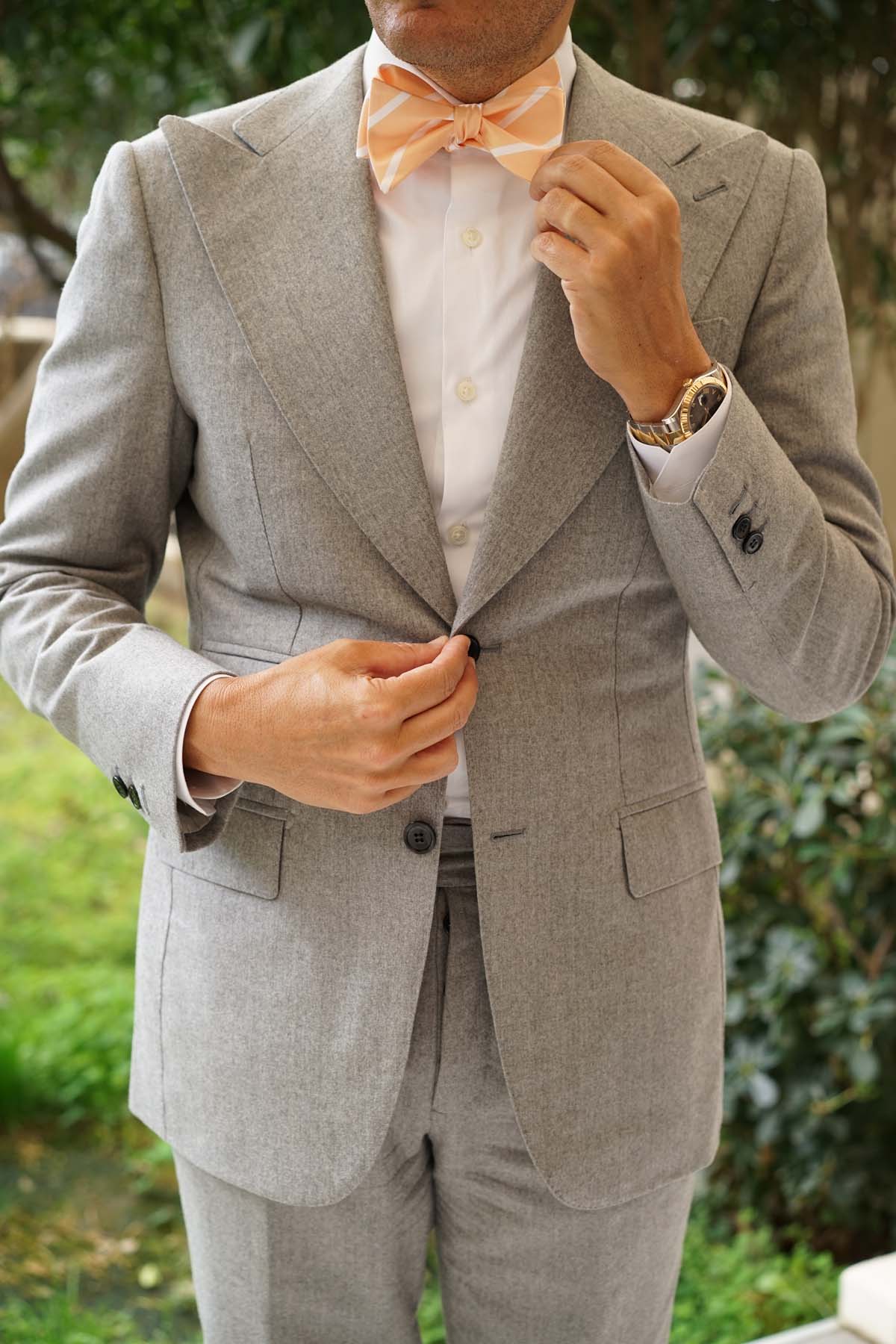 Apricot Striped Self Bow Tie - Image 5