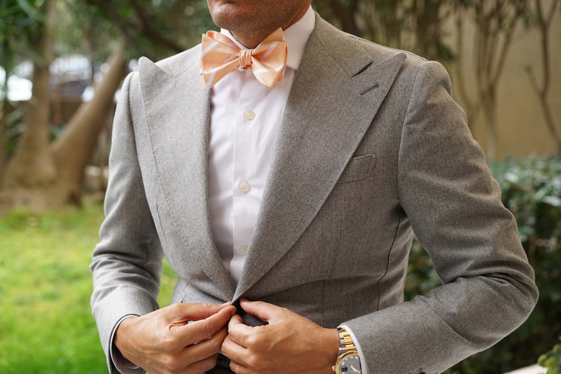Apricot Striped Self Bow Tie - Image 6