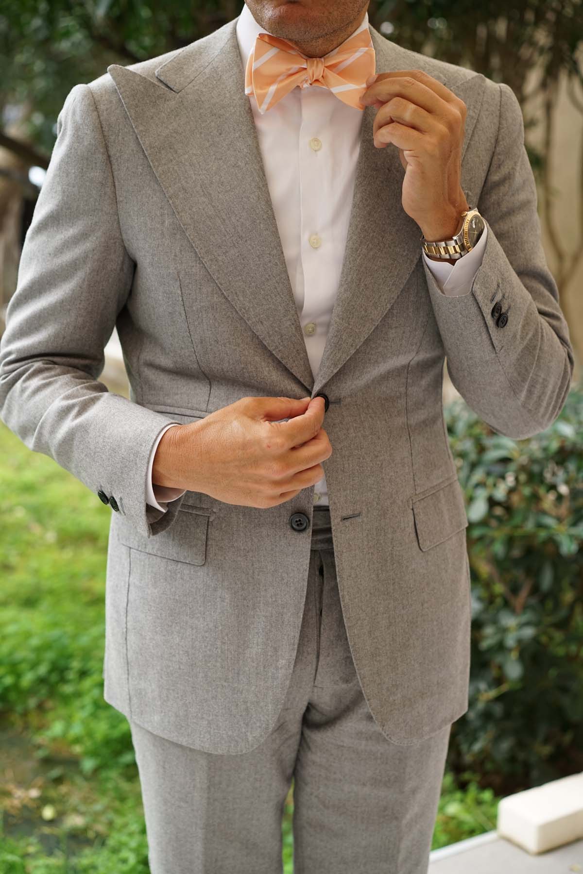 Apricot Striped Self Bow Tie - Image 8