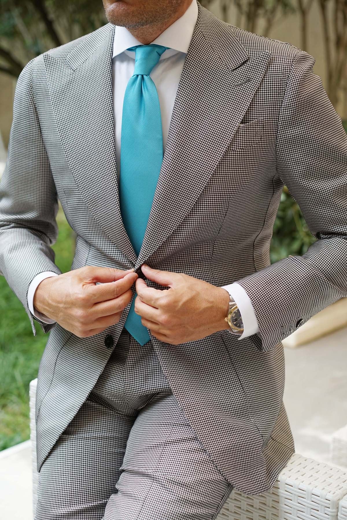 Aqua Blue Malibu Weave Necktie - Image 10