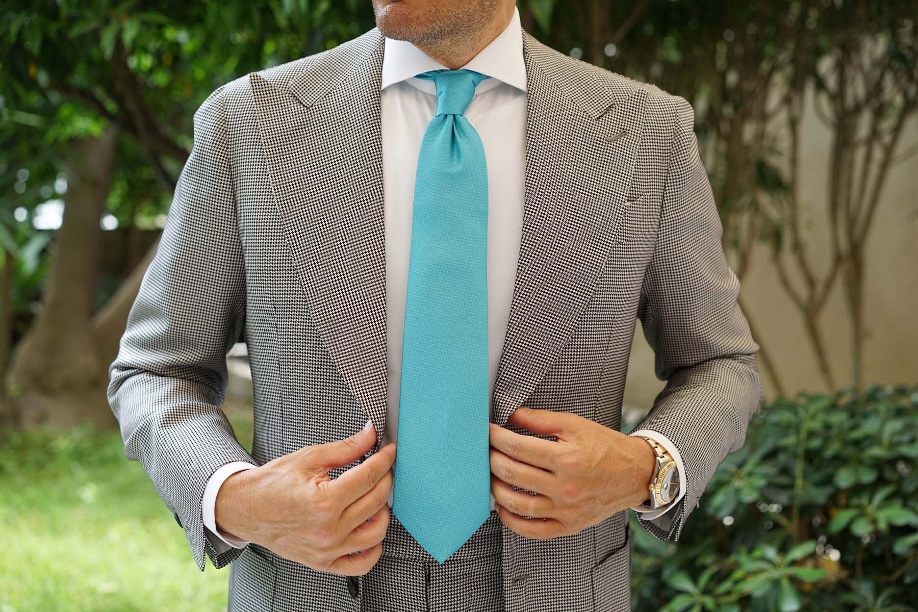 Aqua Blue Malibu Weave Necktie - Image 4