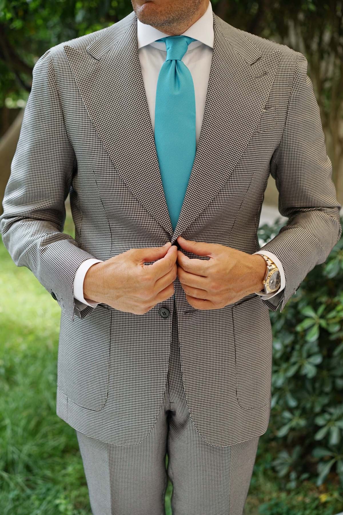 Aqua Blue Malibu Weave Necktie - Image 9