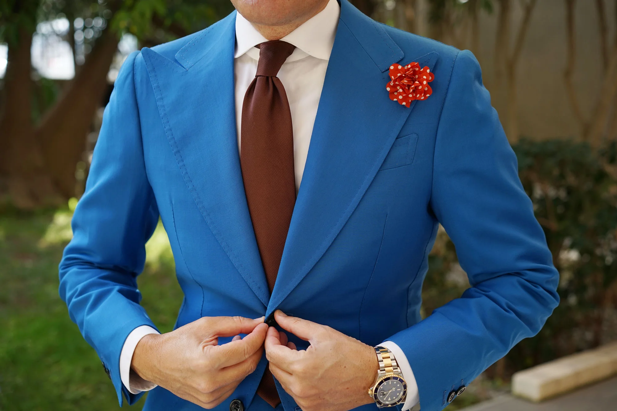 Arancione Orange Lapel Flower With White Polka Dots - Image 5