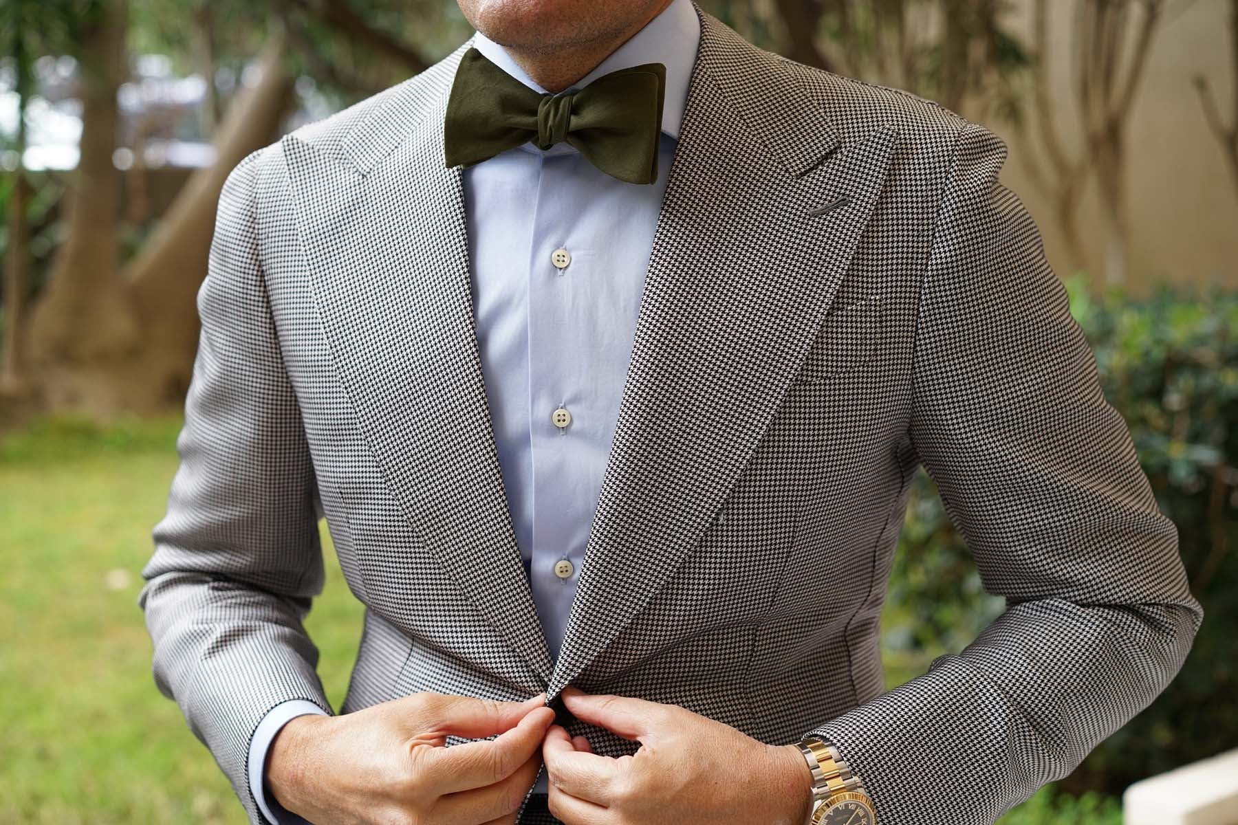 Army Green Cotton Self Tie Bow Tie - Image 6