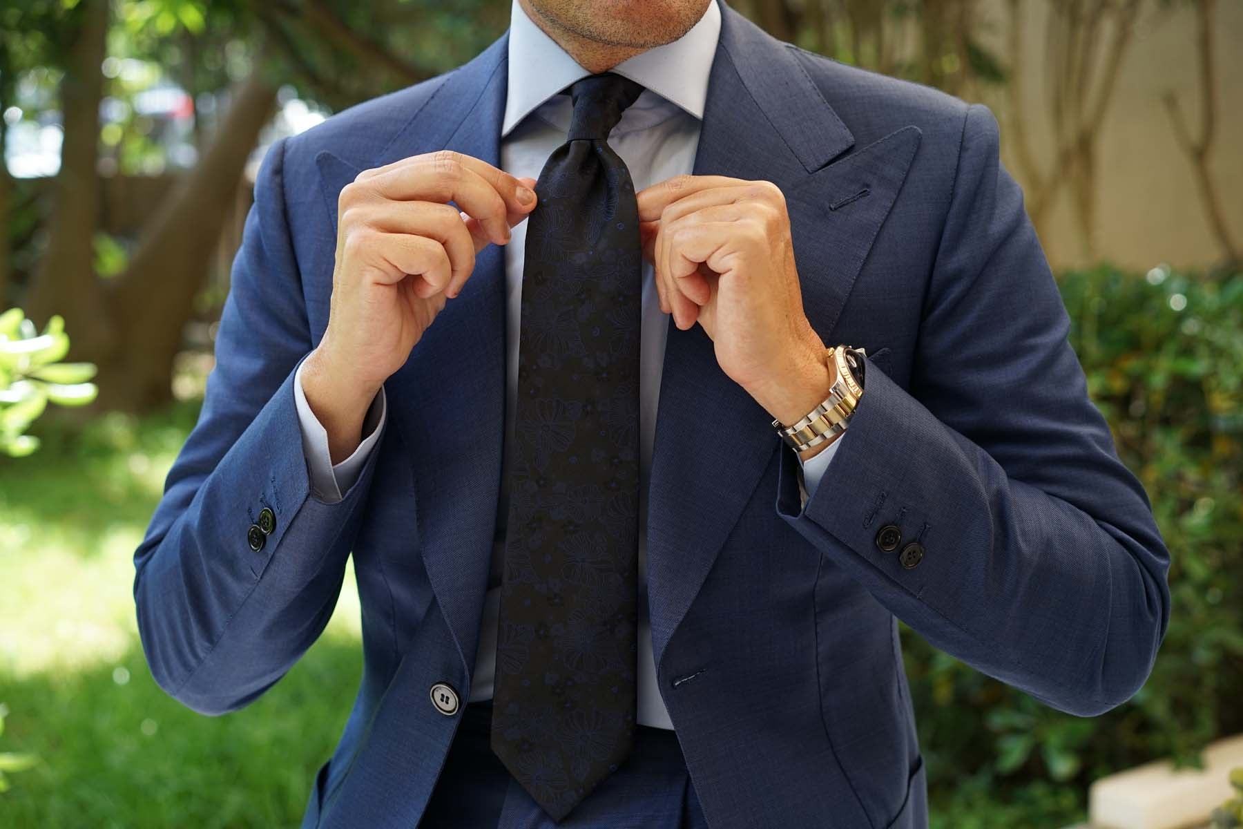 Asagao Midnight Blue-Black Floral Necktie - Image 6