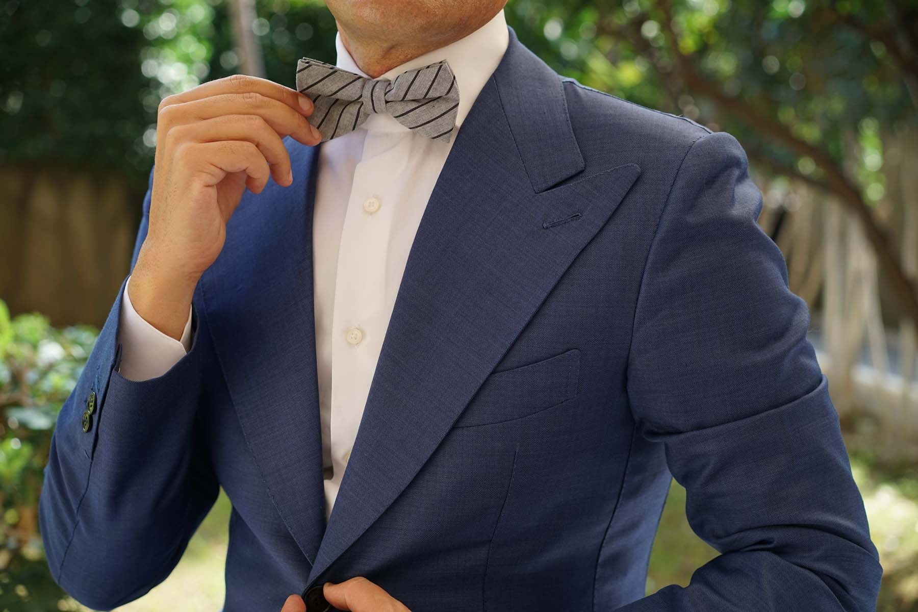 Ash Gray Pinstripe Bow Tie - Image 8