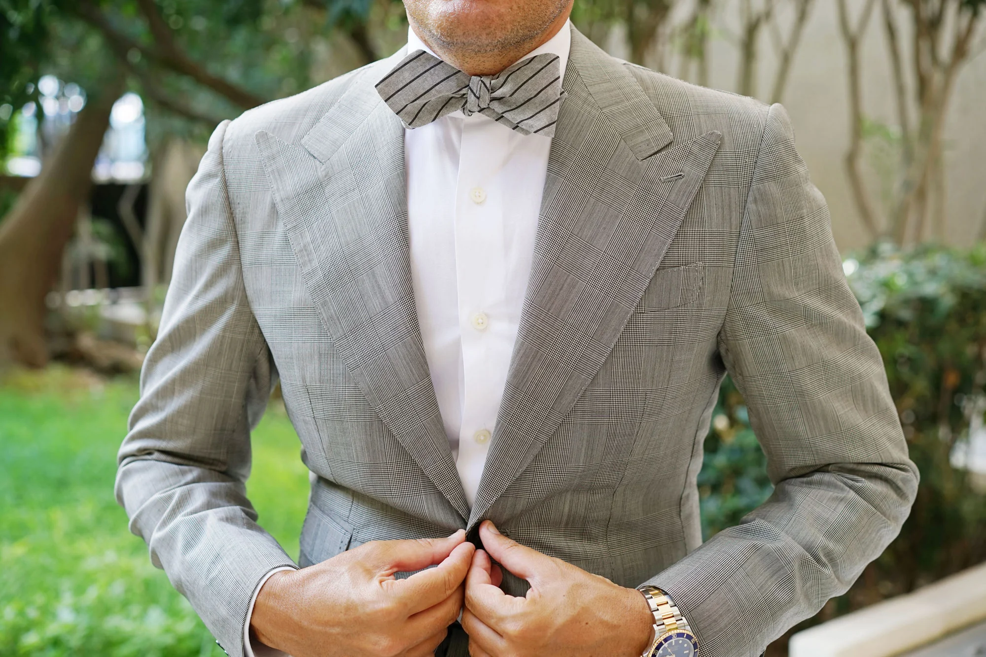 Ash Gray Pinstripe Diamond Self Bow Tie - Image 7