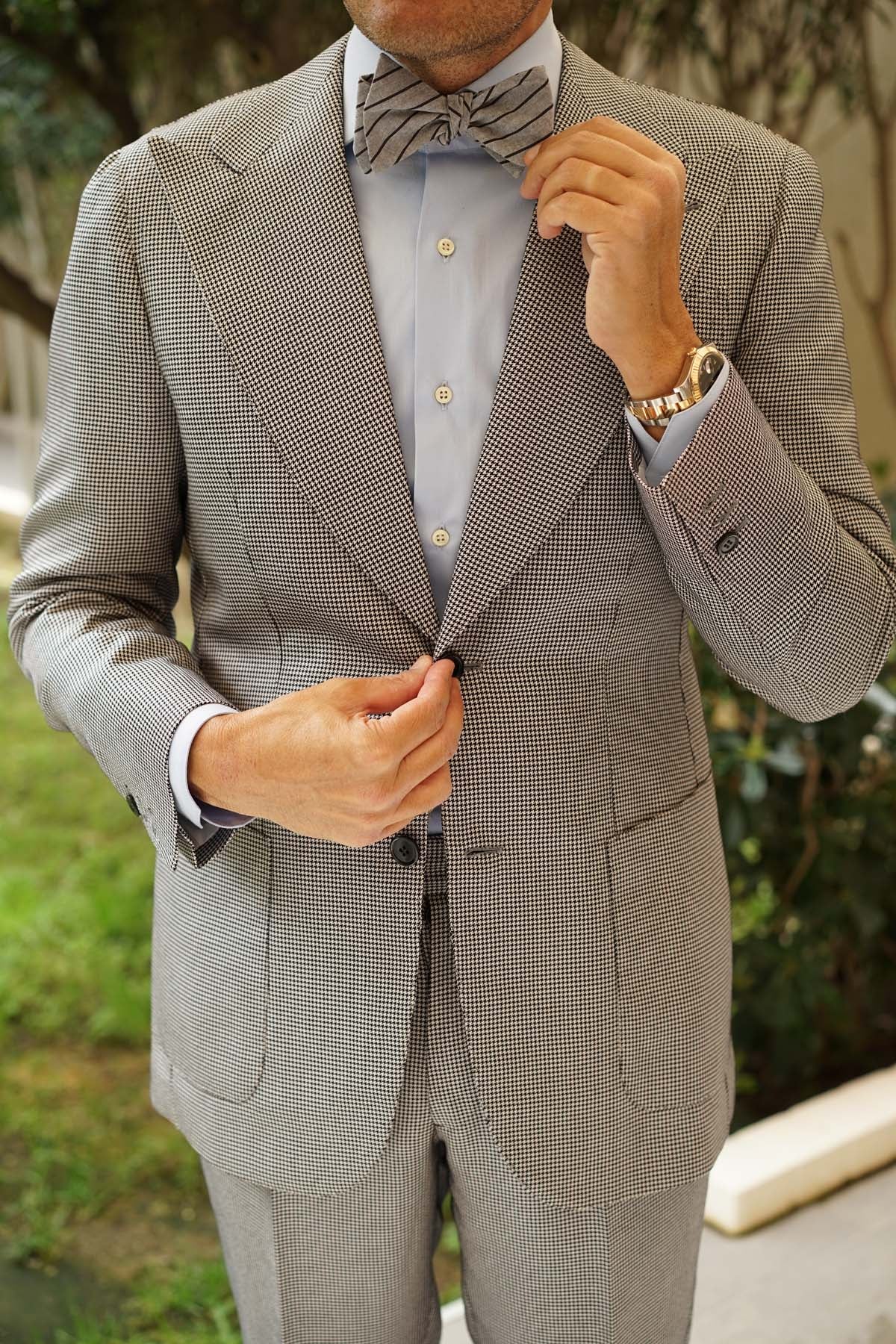Ash Gray Pinstripe Self Bow Tie - Image 8