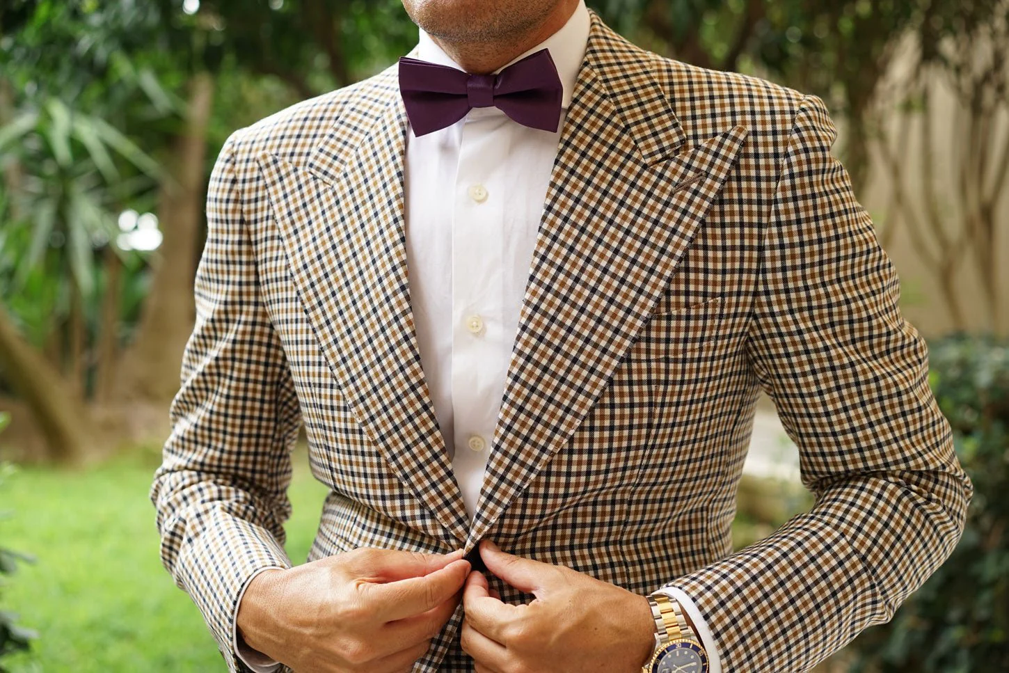 Aubergine Purple Satin Bow Tie - Image 3