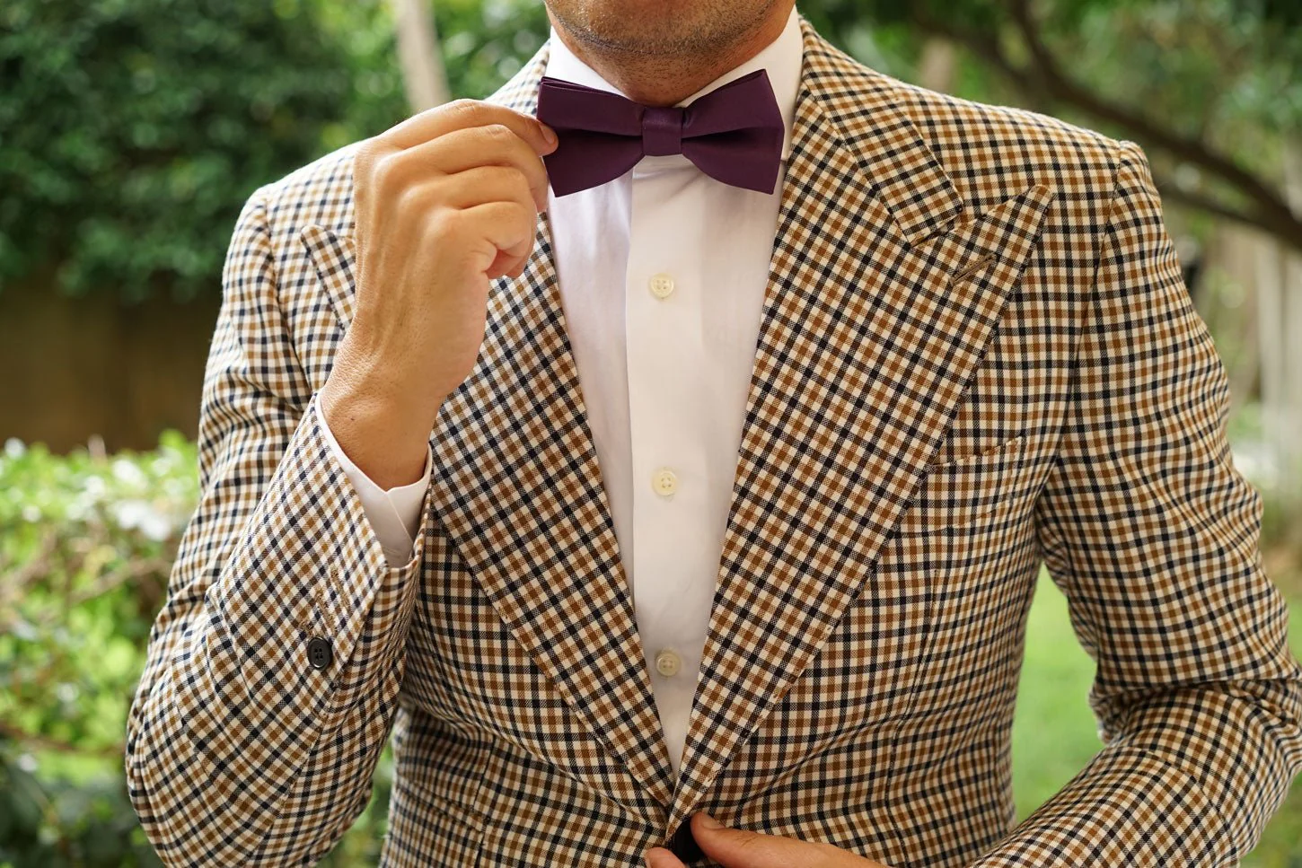 Aubergine Purple Satin Bow Tie - Image 4