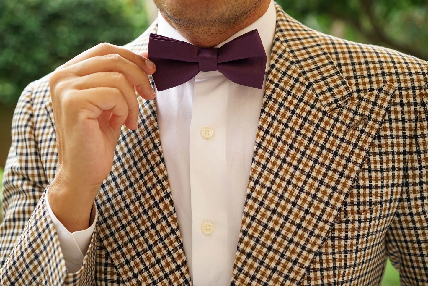 Aubergine Purple Satin Bow Tie - Image 6