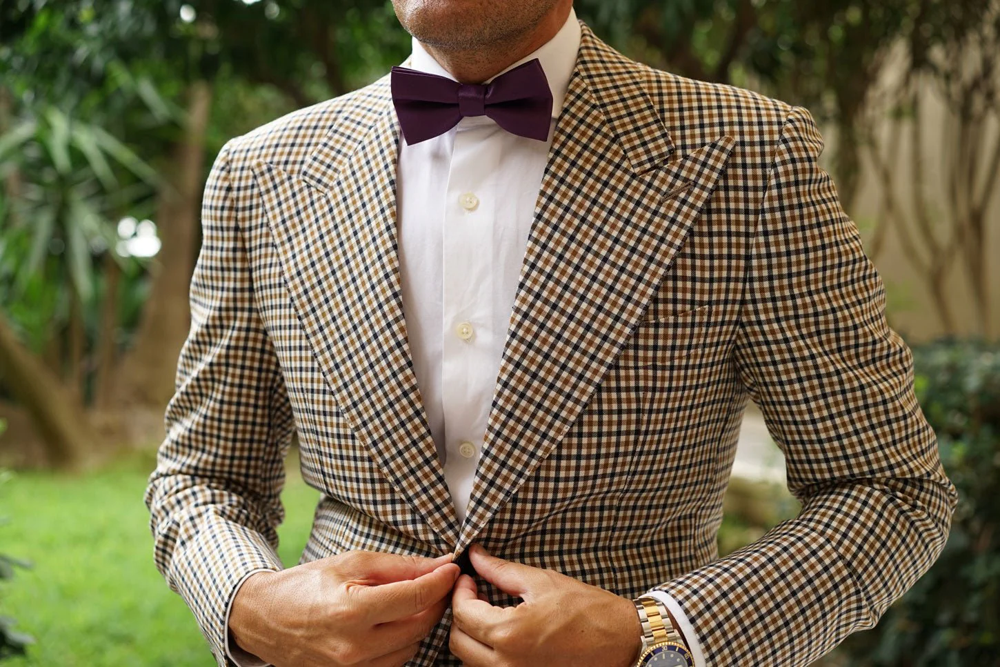 Aubergine Purple Satin Bow Tie - Image 7