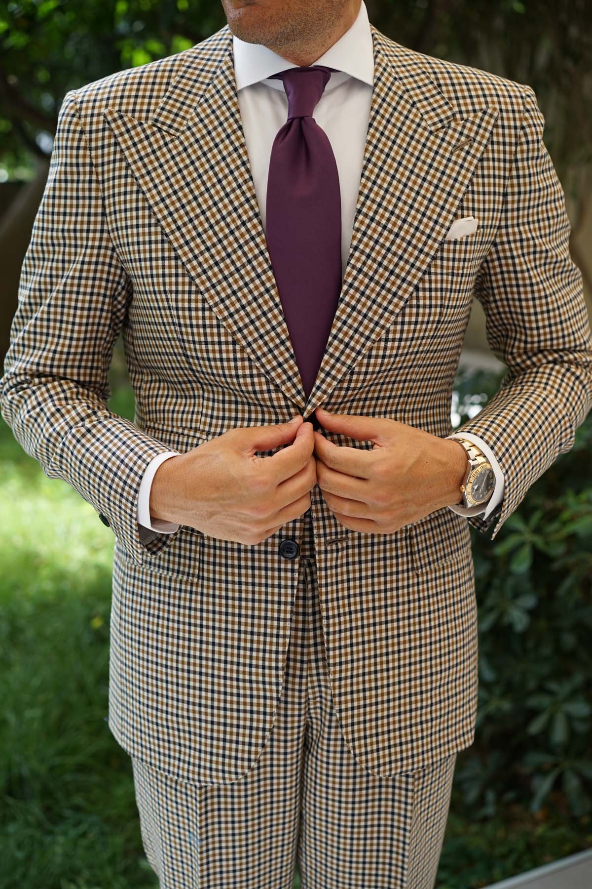 Aubergine Purple Satin Necktie - Image 10