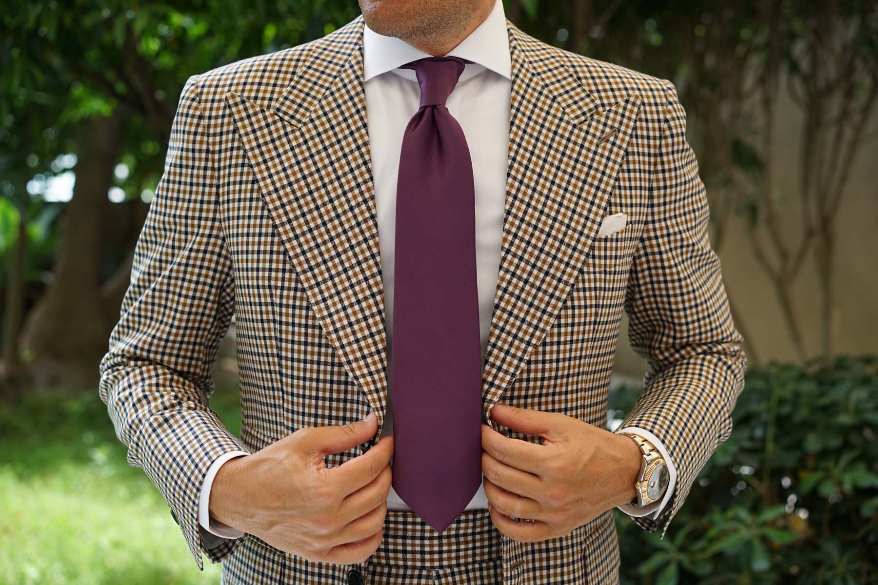 Aubergine Purple Satin Necktie - Image 8