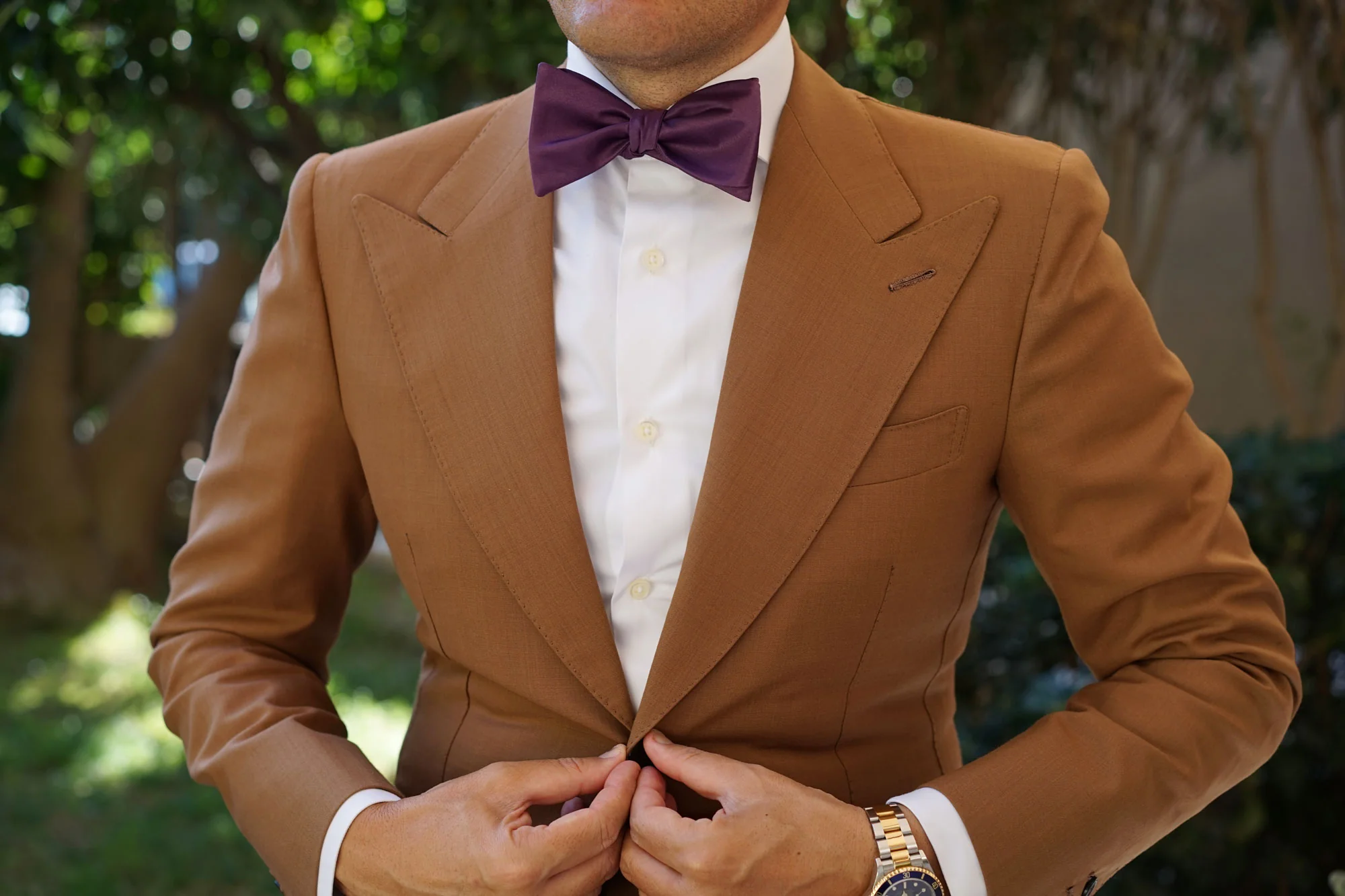 Aubergine Purple Satin Self Bow Tie - Image 8