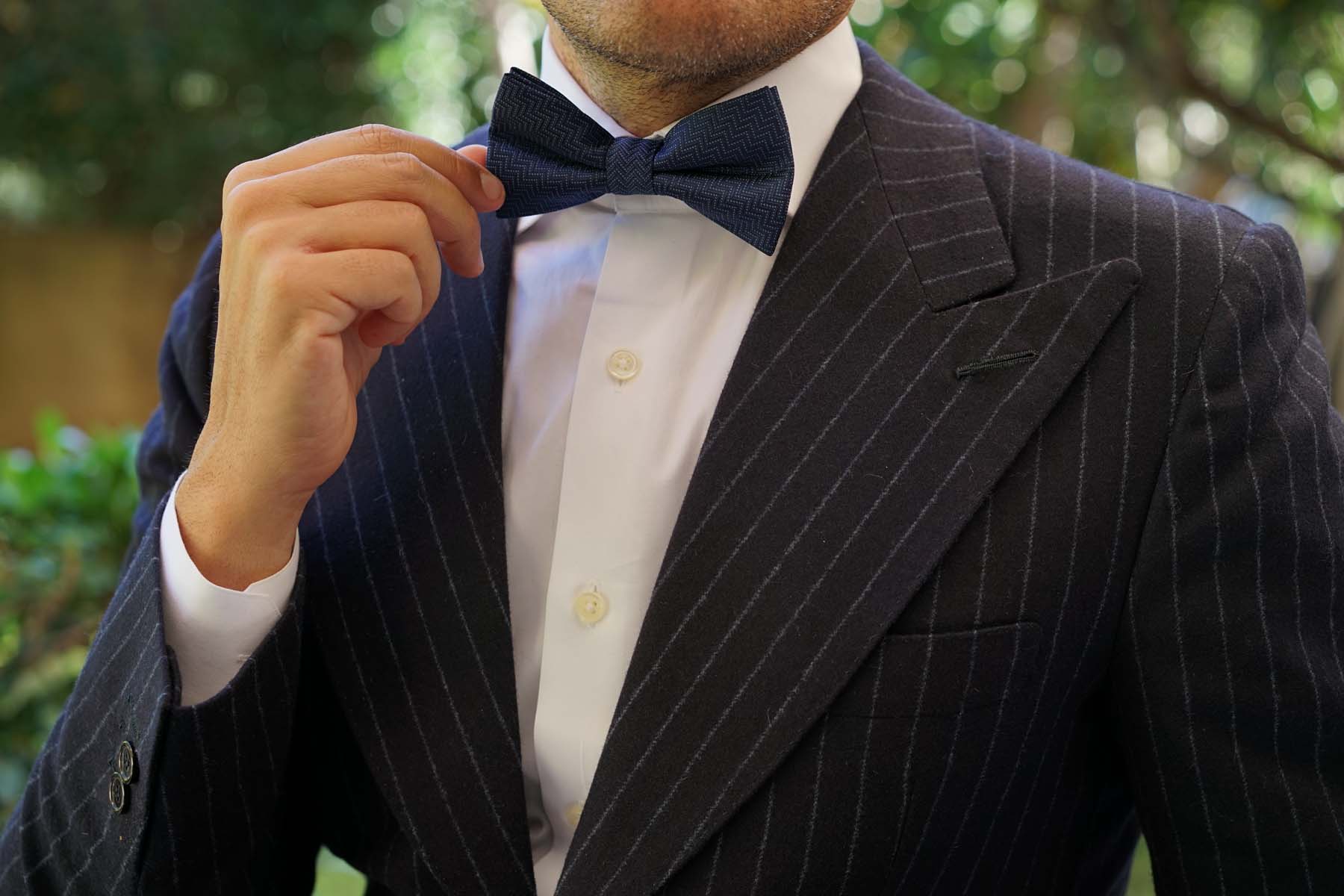 Aztec Blue Herringbone Bow Tie - Image 6