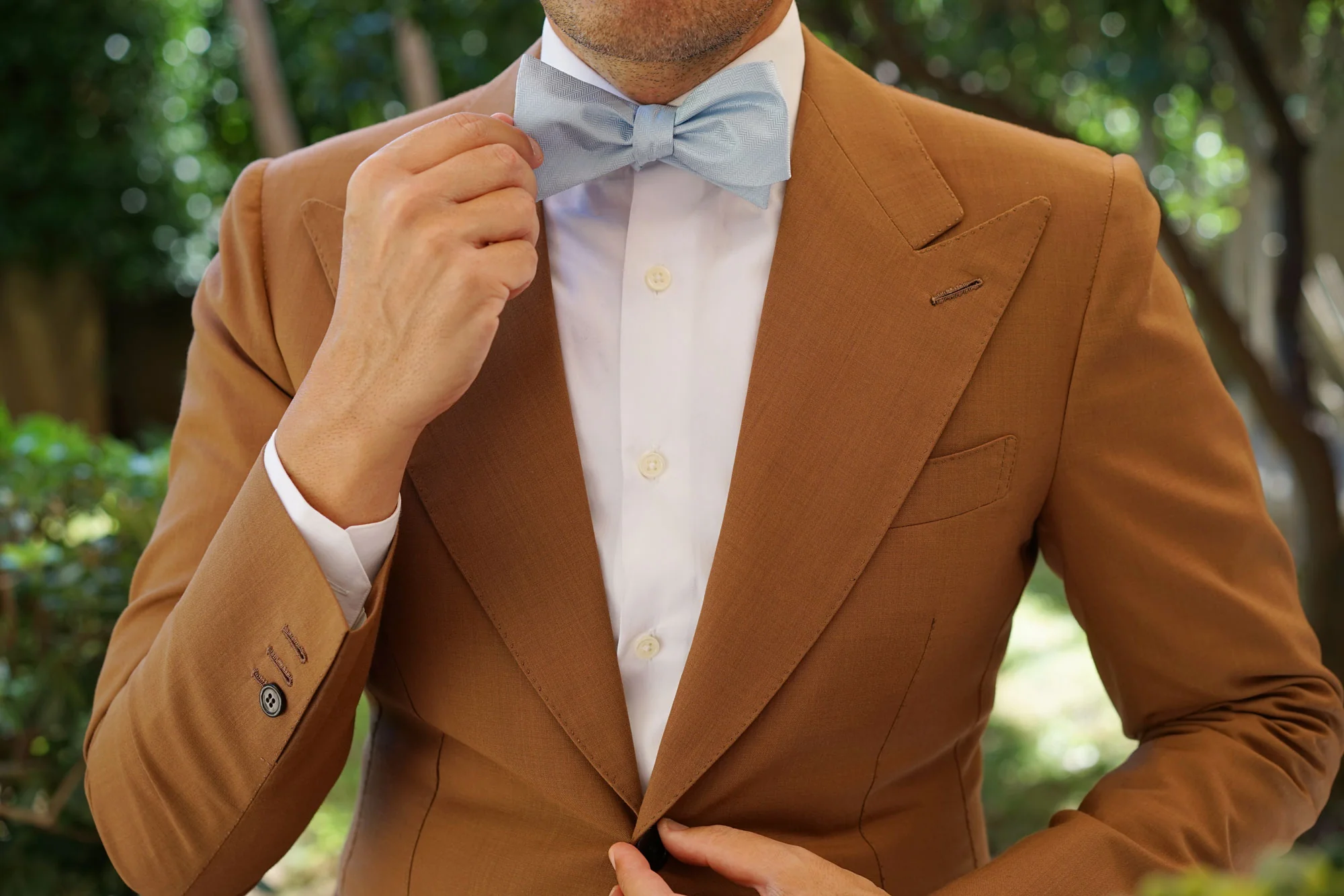 Baby Blue Herringbone Chevron Self Bow Tie - Image 6