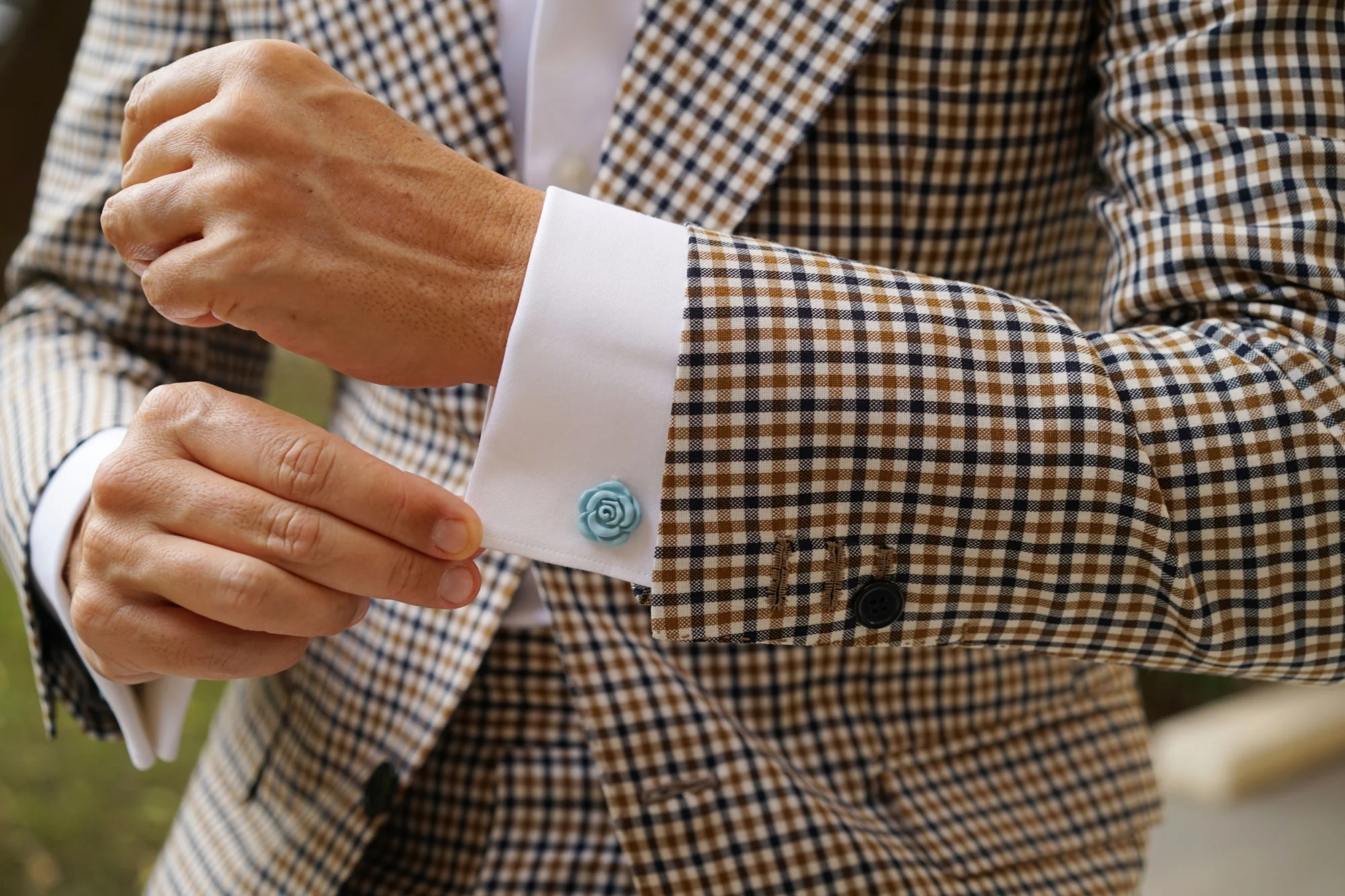 Baby Blue Rose Metal Cufflinks - Image 3