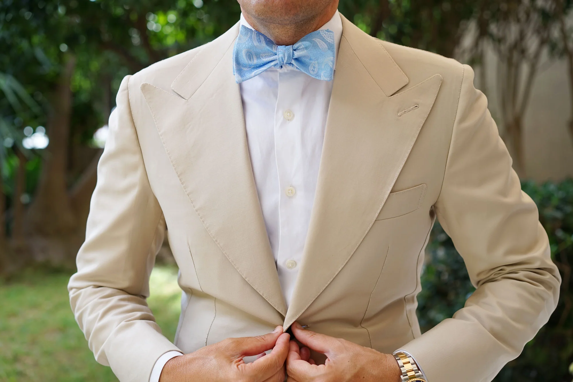 Baby Blue Teardrop Paisley Self Bow Tie - Image 4