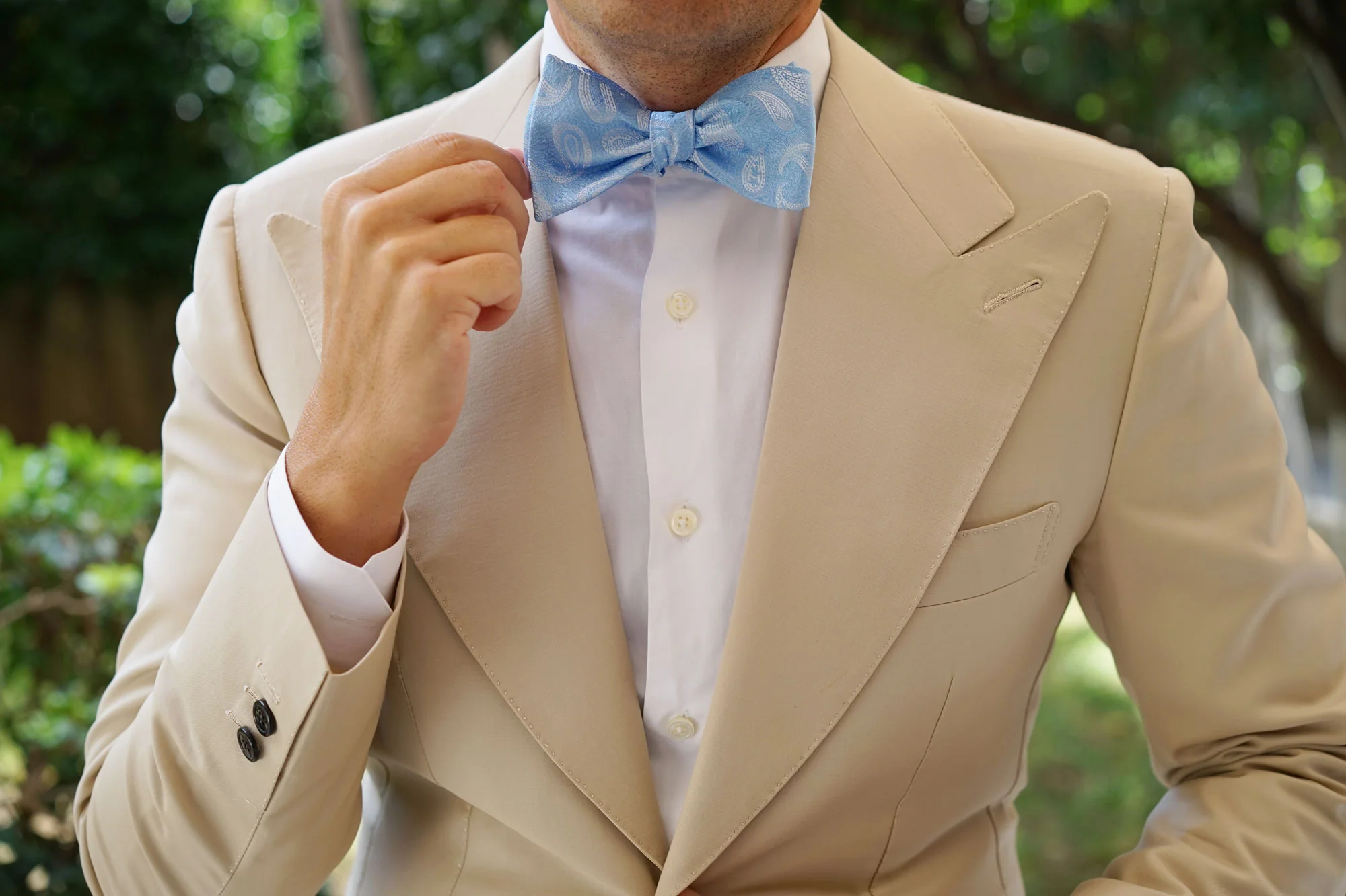 Baby Blue Teardrop Paisley Self Bow Tie - Image 6