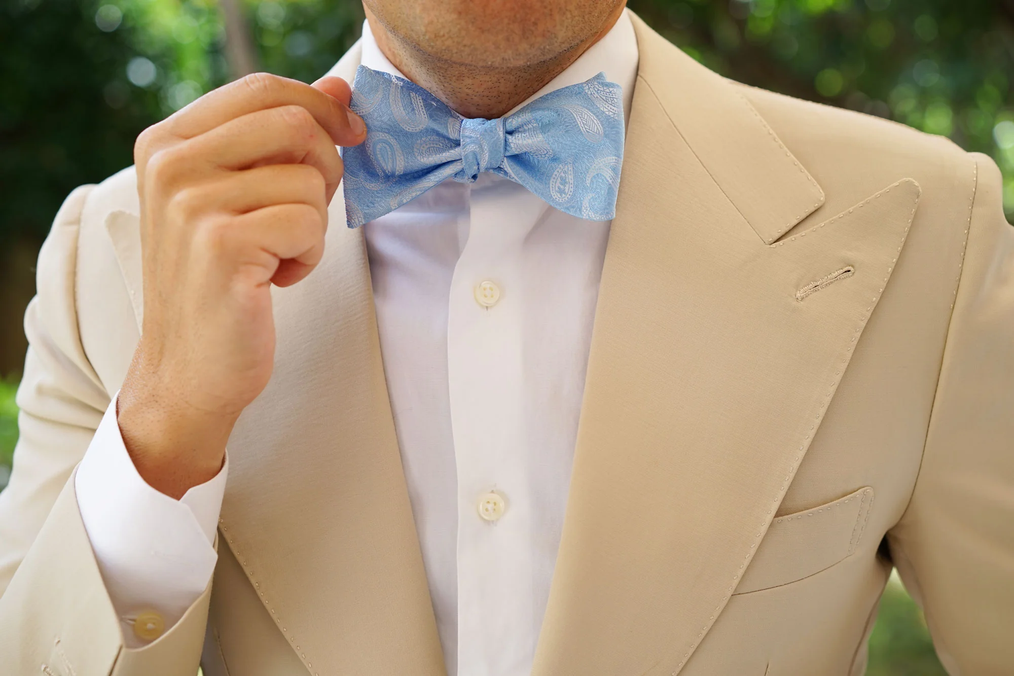 Baby Blue Teardrop Paisley Self Bow Tie - Image 7