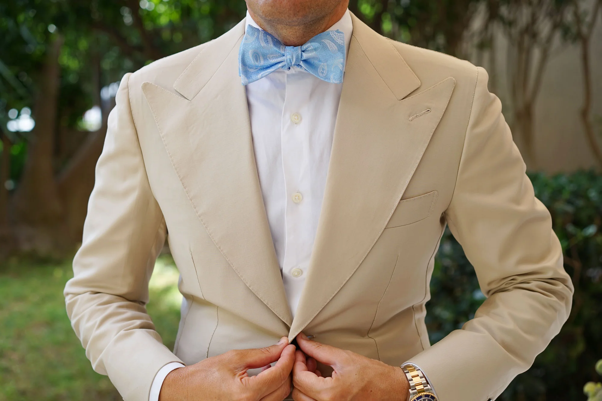 Baby Blue Teardrop Paisley Self Bow Tie - Image 8