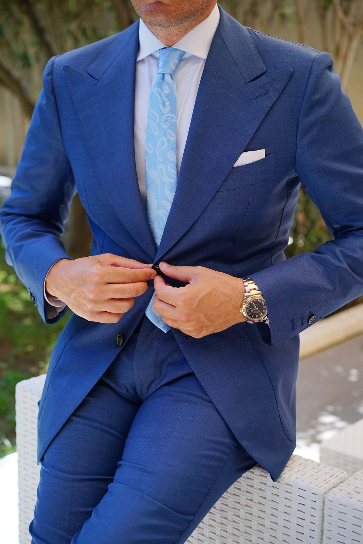 Baby Blue Teardrop Paisley Skinny Tie - Image 10