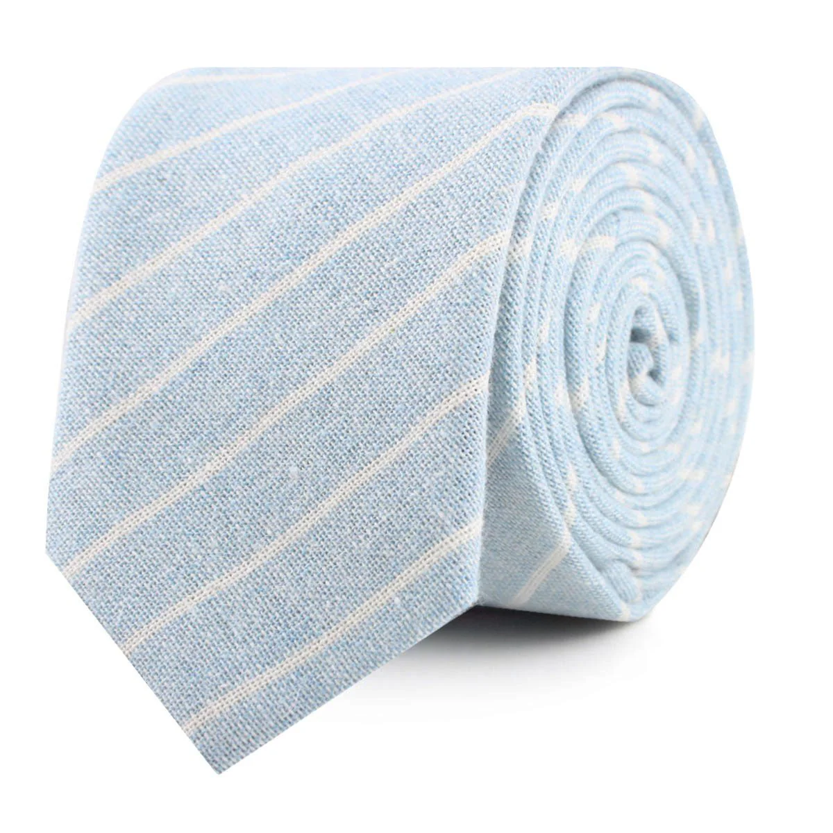 Baby Blue Wide Pinstripe Linen Skinny Tie - Image 2
