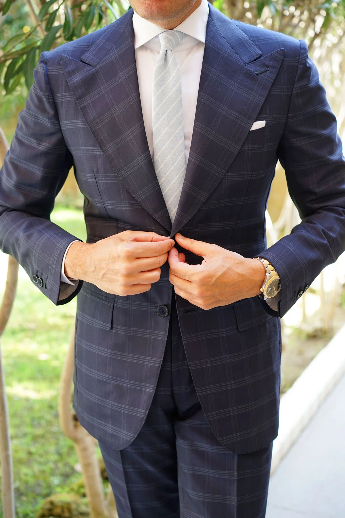 Baby Blue Wide Pinstripe Linen Skinny Tie - Image 7