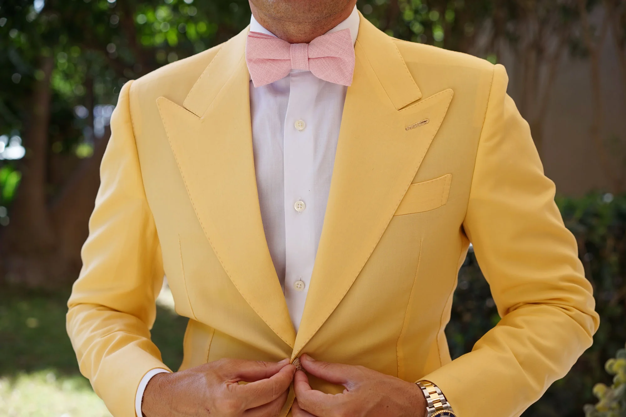 Baby Pink Chevron Linen Bow Tie - Image 3