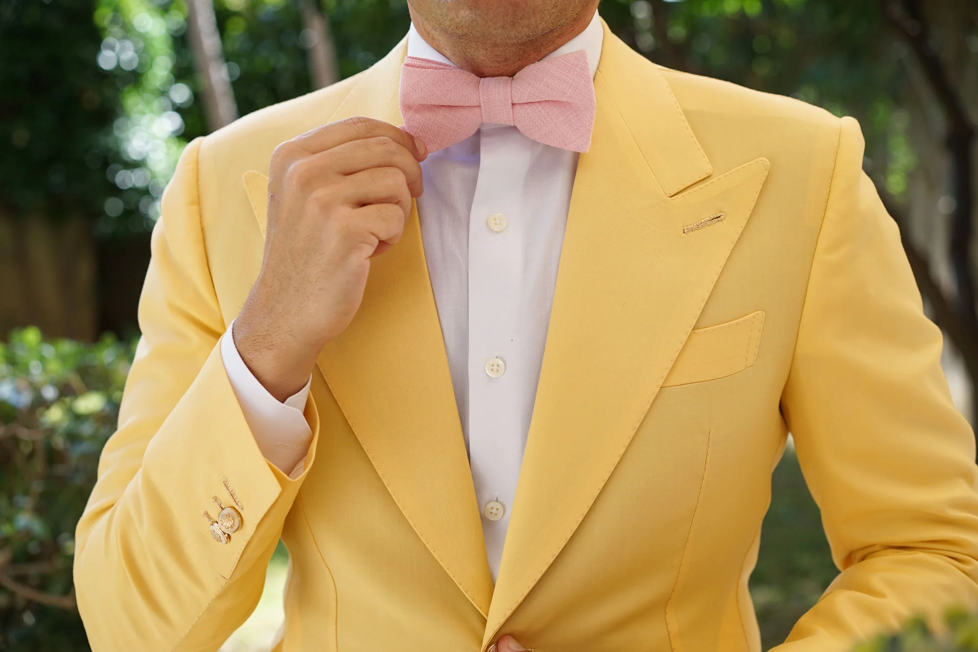 Baby Pink Chevron Linen Bow Tie - Image 5