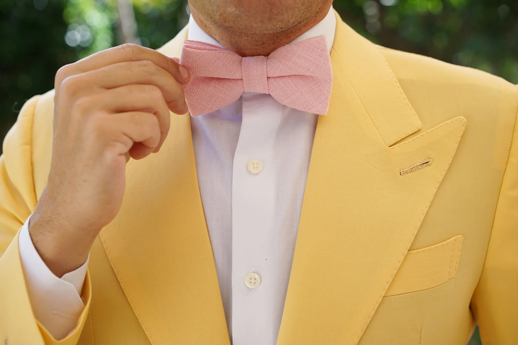Baby Pink Chevron Linen Bow Tie - Image 6