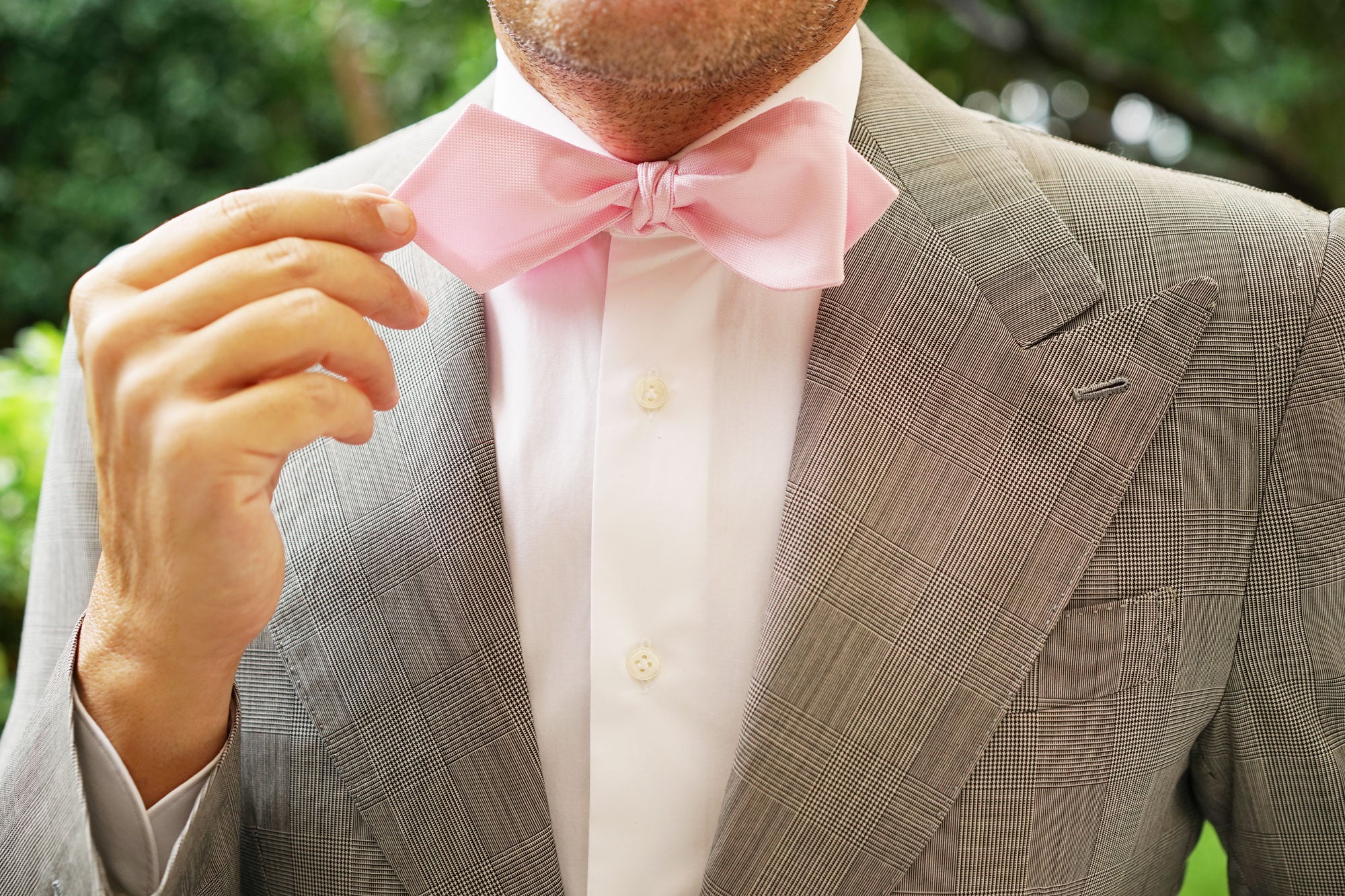 Baby Pink Self Tie Diamond Tip Bow Tie - Image 8