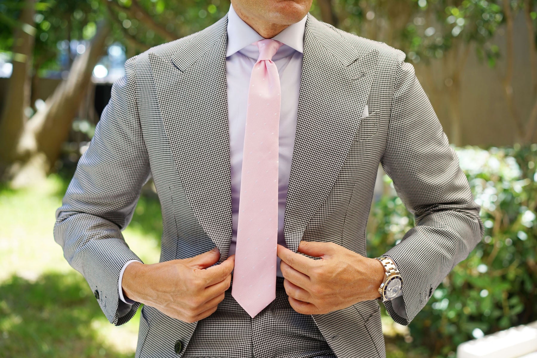 Baby Pink with White Polka Dots Skinny Tie - Image 6